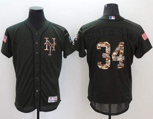 Mets #34 Noah Syndergaard Green Flexbase Authentic Collection Salute to Service Stitched MLB Jersey